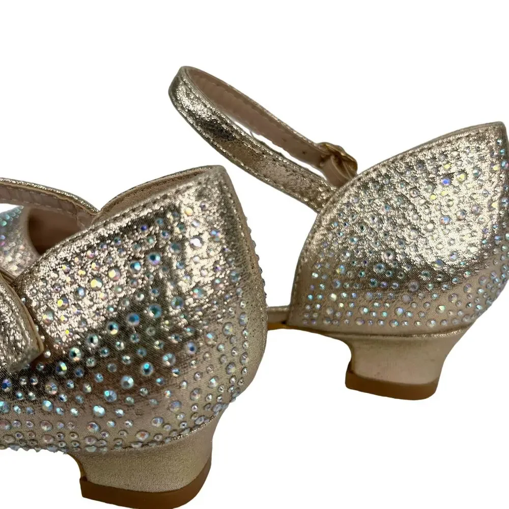 Badgley Mischka Girls Metallic Dress Shoes 3 Rhinestones Light Gold BM84031